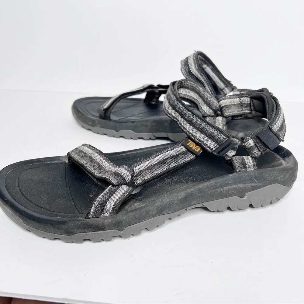 Teva Black Grey Strappy Fabric Summer Sandals Size 11 Men’s